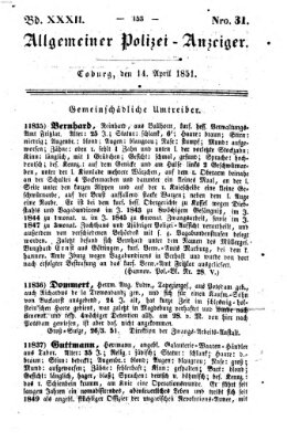 Allgemeiner Polizei-Anzeiger Montag 14. April 1851