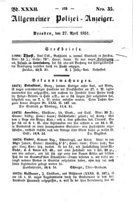 Allgemeiner Polizei-Anzeiger Sonntag 27. April 1851