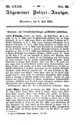 Allgemeiner Polizei-Anzeiger Sonntag 8. Juni 1851