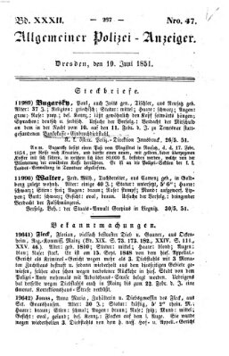 Allgemeiner Polizei-Anzeiger Dienstag 10. Juni 1851