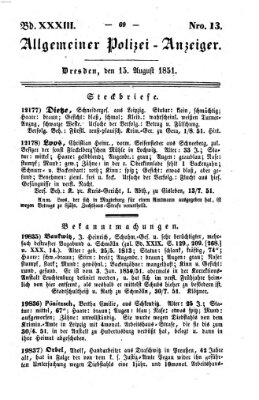 Allgemeiner Polizei-Anzeiger Freitag 15. August 1851