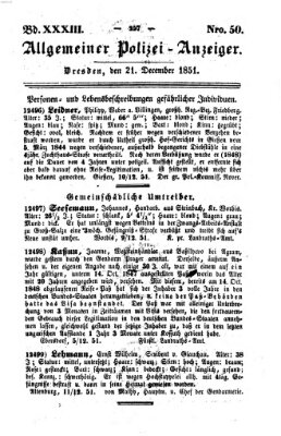 Allgemeiner Polizei-Anzeiger Sonntag 21. Dezember 1851