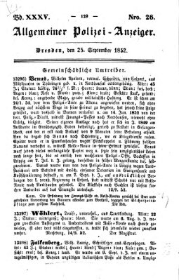 Allgemeiner Polizei-Anzeiger Samstag 25. September 1852