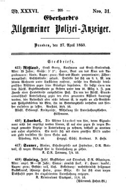 Eberhardt's allgemeiner Polizei-Anzeiger (Allgemeiner Polizei-Anzeiger) Mittwoch 27. April 1853