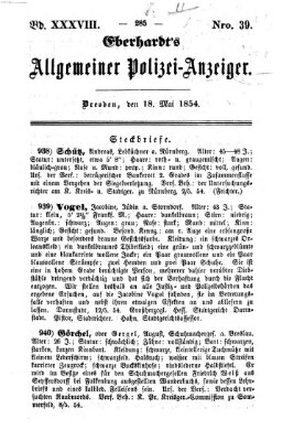 Eberhardt's allgemeiner Polizei-Anzeiger (Allgemeiner Polizei-Anzeiger) Donnerstag 18. Mai 1854