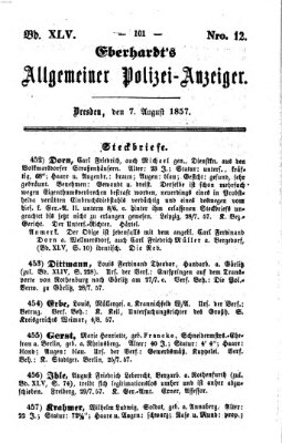 Eberhardt's allgemeiner Polizei-Anzeiger (Allgemeiner Polizei-Anzeiger) Freitag 7. August 1857