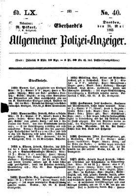 Eberhardt's allgemeiner Polizei-Anzeiger (Allgemeiner Polizei-Anzeiger) Samstag 20. Mai 1865