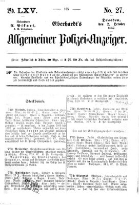 Eberhardt's allgemeiner Polizei-Anzeiger (Allgemeiner Polizei-Anzeiger) Mittwoch 2. Oktober 1867