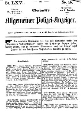 Eberhardt's allgemeiner Polizei-Anzeiger (Allgemeiner Polizei-Anzeiger) Samstag 7. Dezember 1867