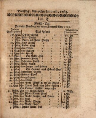 Hochfürstlich-Bambergische wochentliche Frag- und Anzeigenachrichten Dienstag 25. Januar 1763