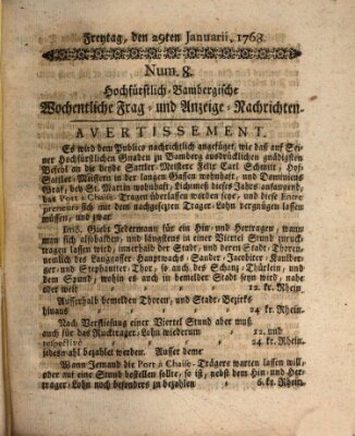 Hochfürstlich-Bambergische wochentliche Frag- und Anzeigenachrichten Freitag 29. Januar 1768