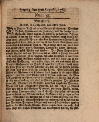 Hochfürstlich-Bambergische wochentliche Frag- und Anzeigenachrichten Freitag 5. August 1768