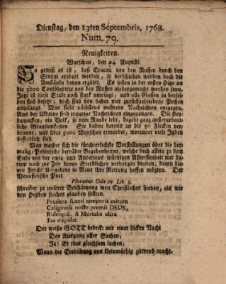 Hochfürstlich-Bambergische wochentliche Frag- und Anzeigenachrichten Dienstag 13. September 1768