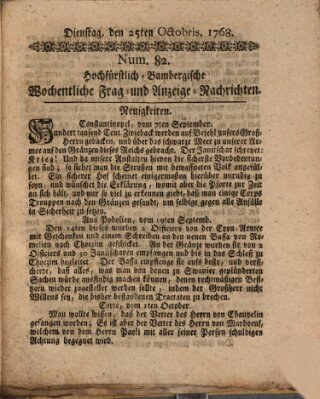 Hochfürstlich-Bambergische wochentliche Frag- und Anzeigenachrichten Dienstag 25. Oktober 1768