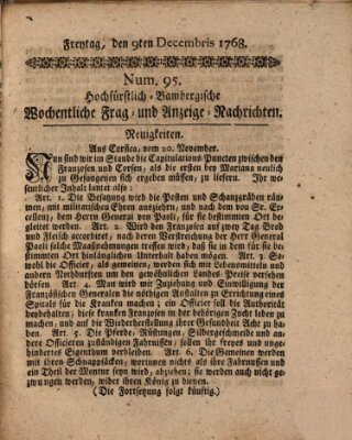 Hochfürstlich-Bambergische wochentliche Frag- und Anzeigenachrichten Freitag 9. Dezember 1768