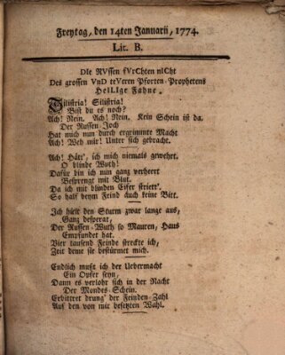 Hochfürstlich-Bambergische wochentliche Frag- und Anzeigenachrichten Freitag 14. Januar 1774