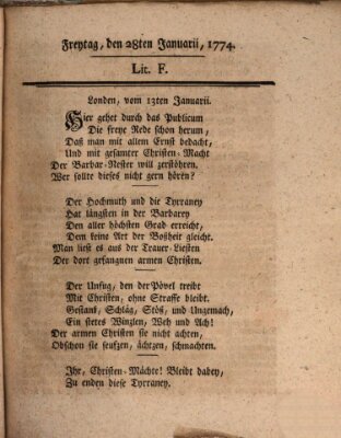 Hochfürstlich-Bambergische wochentliche Frag- und Anzeigenachrichten Freitag 28. Januar 1774