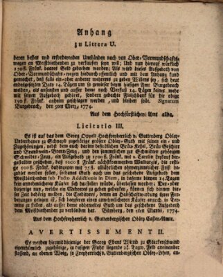 Hochfürstlich-Bambergische wochentliche Frag- und Anzeigenachrichten Freitag 18. März 1774