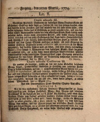 Hochfürstlich-Bambergische wochentliche Frag- und Anzeigenachrichten Freitag 25. März 1774