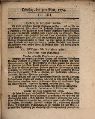 Hochfürstlich-Bambergische wochentliche Frag- und Anzeigenachrichten Dienstag 3. Mai 1774