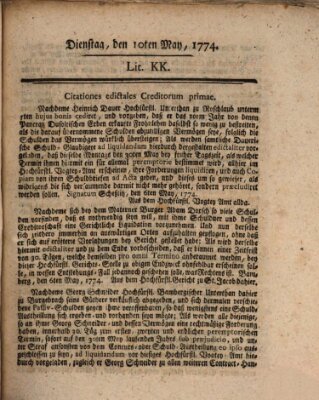 Hochfürstlich-Bambergische wochentliche Frag- und Anzeigenachrichten Dienstag 10. Mai 1774