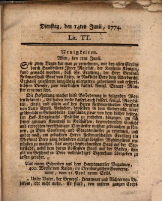 Hochfürstlich-Bambergische wochentliche Frag- und Anzeigenachrichten Dienstag 14. Juni 1774