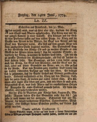 Hochfürstlich-Bambergische wochentliche Frag- und Anzeigenachrichten Freitag 24. Juni 1774