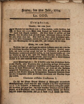 Hochfürstlich-Bambergische wochentliche Frag- und Anzeigenachrichten Freitag 8. Juli 1774