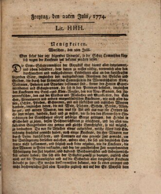 Hochfürstlich-Bambergische wochentliche Frag- und Anzeigenachrichten Montag 22. August 1774