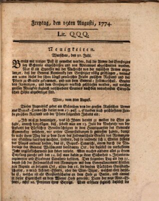 Hochfürstlich-Bambergische wochentliche Frag- und Anzeigenachrichten Freitag 19. August 1774