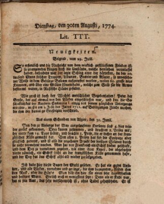 Hochfürstlich-Bambergische wochentliche Frag- und Anzeigenachrichten Dienstag 30. August 1774