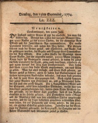 Hochfürstlich-Bambergische wochentliche Frag- und Anzeigenachrichten Dienstag 13. September 1774