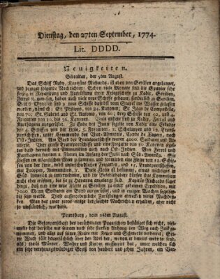 Hochfürstlich-Bambergische wochentliche Frag- und Anzeigenachrichten Dienstag 27. September 1774