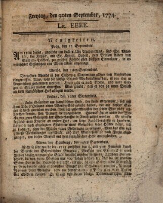 Hochfürstlich-Bambergische wochentliche Frag- und Anzeigenachrichten Freitag 30. September 1774