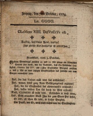 Hochfürstlich-Bambergische wochentliche Frag- und Anzeigenachrichten Freitag 7. Oktober 1774