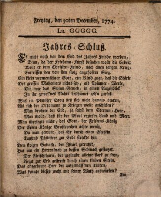 Hochfürstlich-Bambergische wochentliche Frag- und Anzeigenachrichten Freitag 30. Dezember 1774