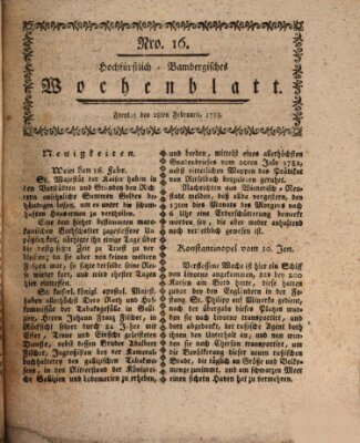 Hochfürstlich-Bambergische wochentliche Frag- und Anzeigenachrichten Freitag 28. Februar 1783