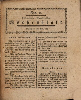 Hochfürstlich-Bambergische wochentliche Frag- und Anzeigenachrichten Dienstag 18. März 1783