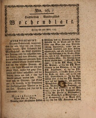 Hochfürstlich-Bambergische wochentliche Frag- und Anzeigenachrichten Dienstag 8. April 1783