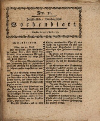 Hochfürstlich-Bambergische wochentliche Frag- und Anzeigenachrichten Dienstag 29. April 1783