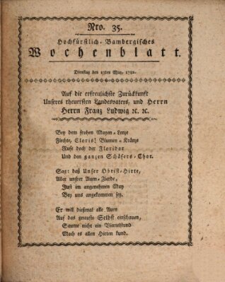 Hochfürstlich-Bambergische wochentliche Frag- und Anzeigenachrichten Dienstag 13. Mai 1783