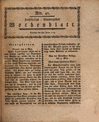 Hochfürstlich-Bambergische wochentliche Frag- und Anzeigenachrichten Dienstag 3. Juni 1783