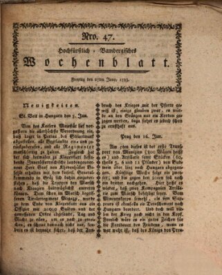 Hochfürstlich-Bambergische wochentliche Frag- und Anzeigenachrichten Freitag 27. Juni 1783