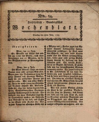 Hochfürstlich-Bambergische wochentliche Frag- und Anzeigenachrichten Dienstag 22. Juli 1783