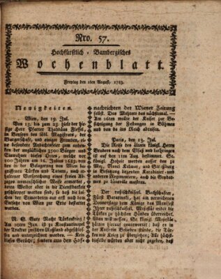 Hochfürstlich-Bambergische wochentliche Frag- und Anzeigenachrichten Freitag 1. August 1783