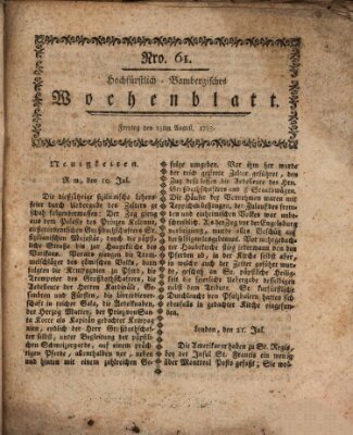 Hochfürstlich-Bambergische wochentliche Frag- und Anzeigenachrichten Freitag 15. August 1783