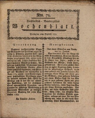 Hochfürstlich-Bambergische wochentliche Frag- und Anzeigenachrichten Freitag 19. September 1783