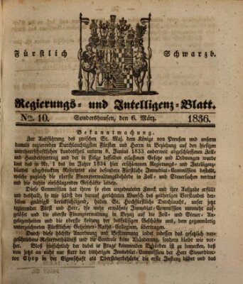 Fürstlich Schwarzburgisches Regierungs- und Intelligenz-Blatt Sonntag 6. März 1836