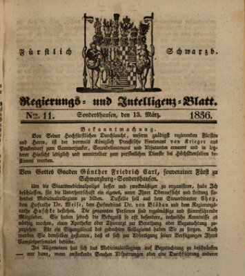 Fürstlich Schwarzburgisches Regierungs- und Intelligenz-Blatt Sonntag 13. März 1836