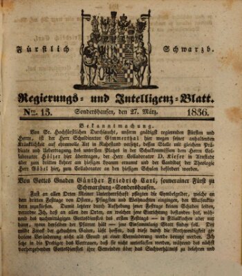 Fürstlich Schwarzburgisches Regierungs- und Intelligenz-Blatt Sonntag 27. März 1836